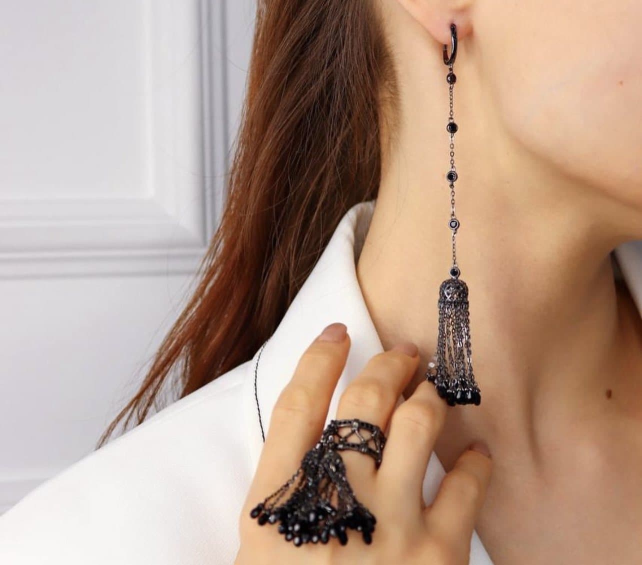 Серьги кисточки из черненного серебра
