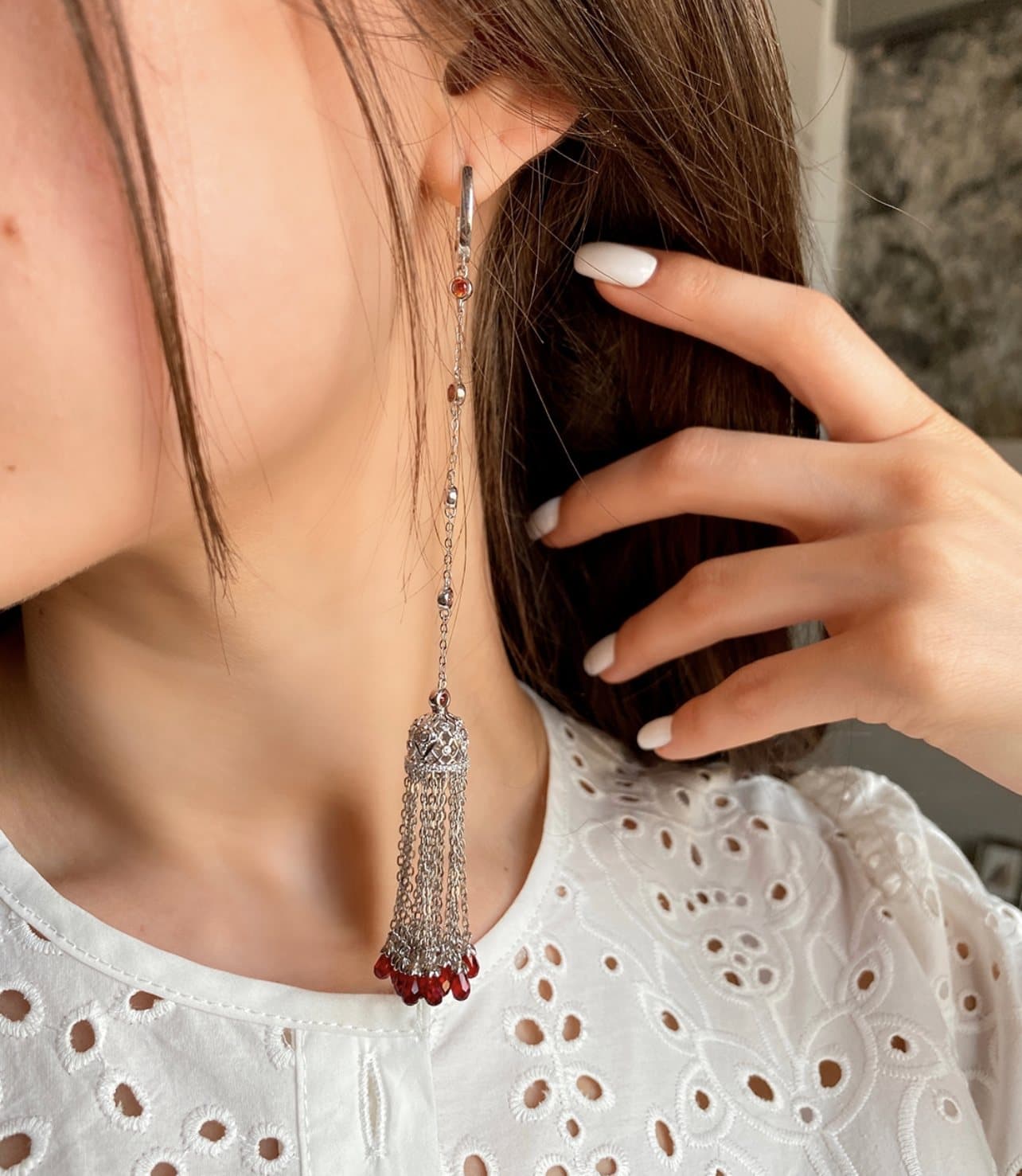 Серьги кисточки из черненного серебра